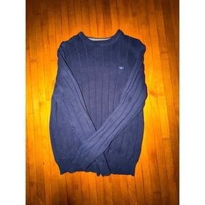 Dockers Mens Large Navy Blue Ribbed Knit 100% Cotton Crewneck Pullover Sweater